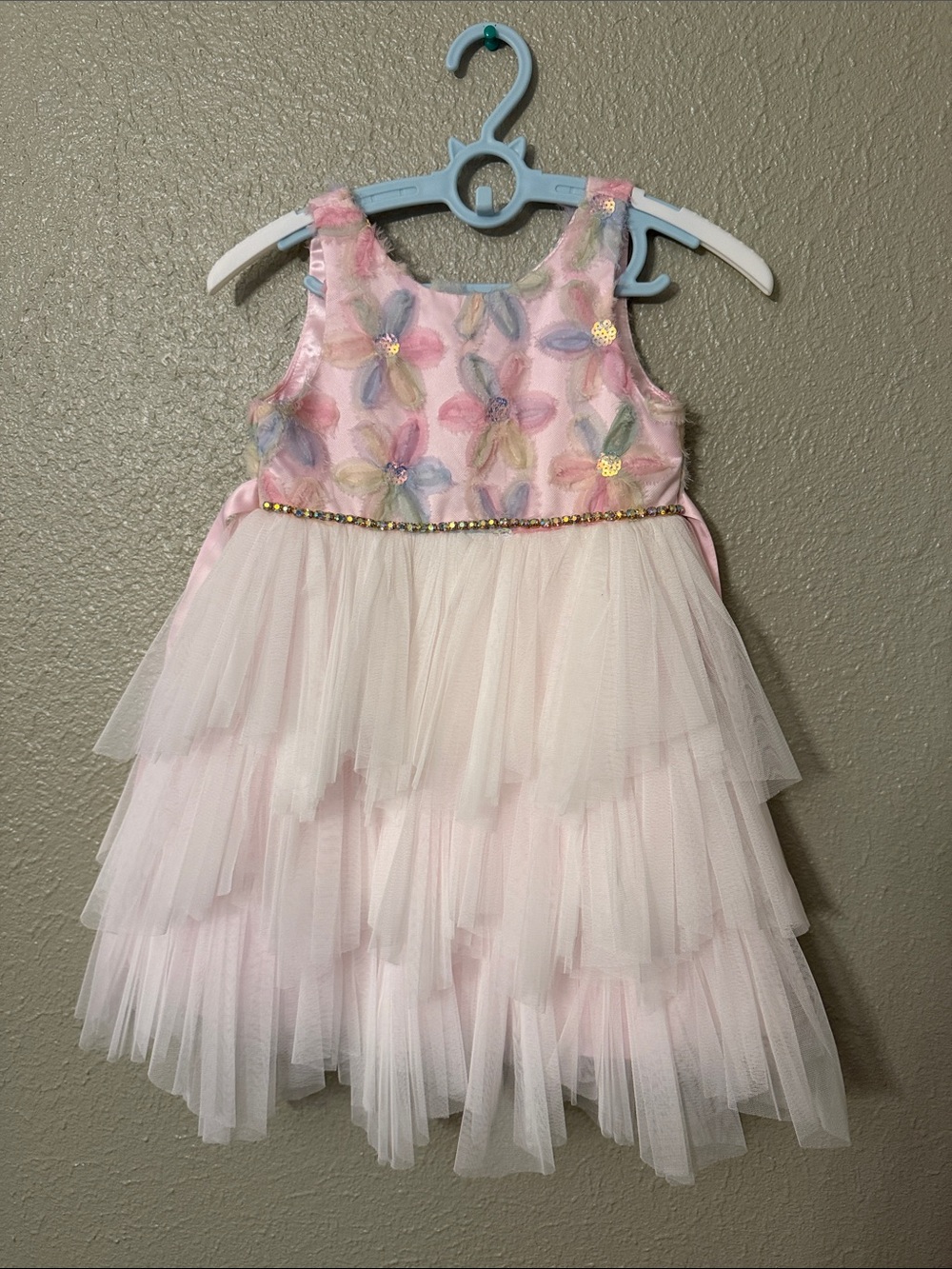 American Princess Pink & Multicolor Floral Sequin Tulle Party Dress